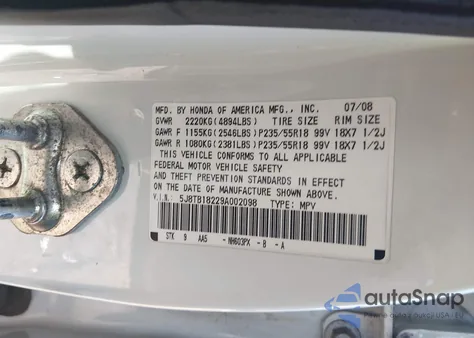 2009 Acura Rdx z USA, uszkodzony, nr VIN 5J8TB18229A002098